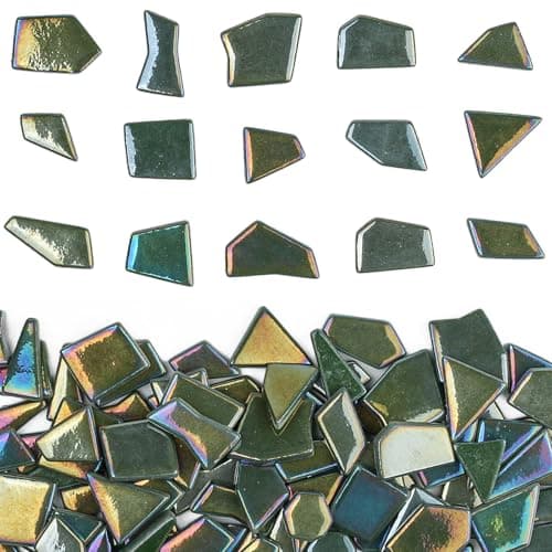 Youway Style Iridescent Glass Mosaic Tiles for Crafts Bulk200g Green Broken Mosaic Glass Pieces for Garden Crafts KitsDIY Mosaic Art Decor