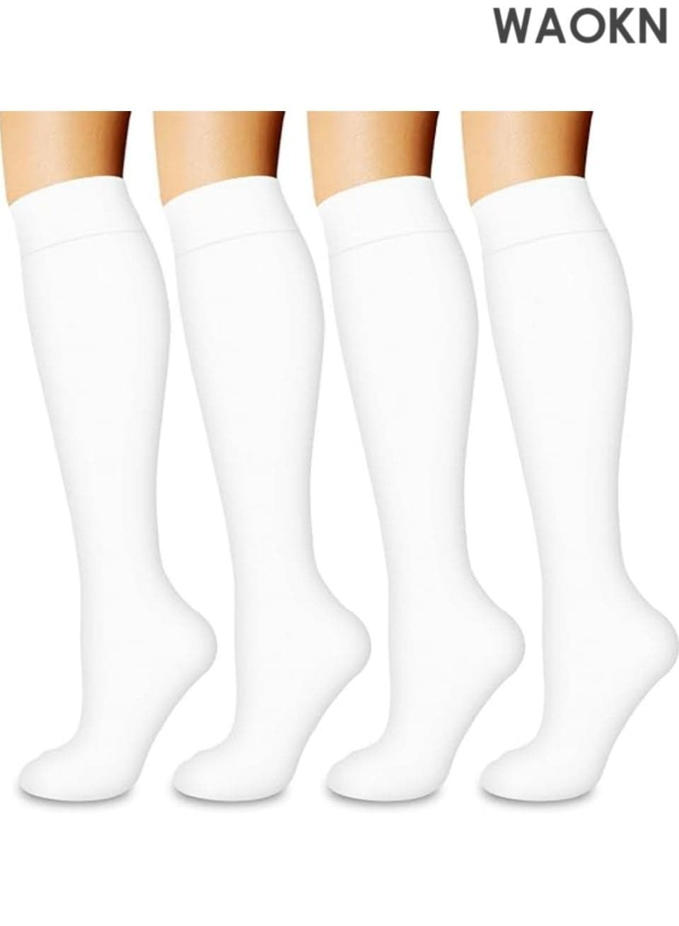 Compression Socks,4 Pairs for Women and Men,20-30 mmHg is Best for Athletic,Travel,Running,Fitness,Reduce Calf Pain Faster Recovery Long Football Socks Grip Socks(White).