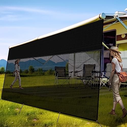 RVINGPRO RV Awning Shade Screen with Zipper 9 x 193 600D Oxford Top Mesh Bottom RV Sun Shade Screen for Awning RV Shade Complete Kits for Trailer Camper