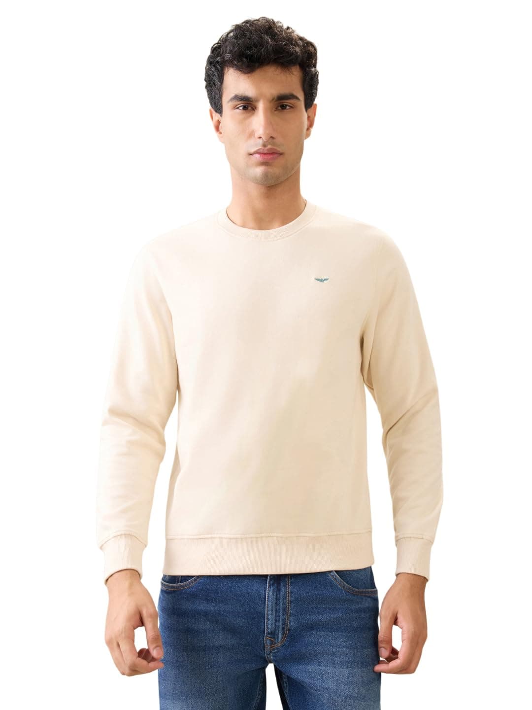 Park Avenue Men Full Sleeve Slim Fit Solid Pattern Cotton Polyester Blend Regular Neck Casual Sweatshirt