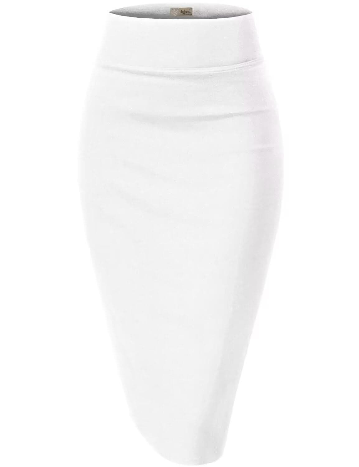 Hybrid & Company Women's Premium Nylon Ponte Stretch High Waist Pencil Suit Skirt Below Knee KSK45002 1073T White L