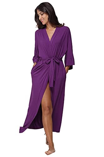Womens Full Length Kimono Robes Long Bathrobes Soft Loungewear Sleepwear,Purple