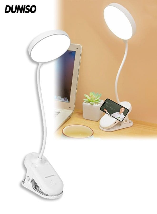 LED Desk Lamp with Clip,Eye-Caring Clip on Lights,Dimmable Study Lamp,USB Dimming Clip Table Lamp,with 3 Color Modes,Touch Adjustment,for Home,Reading,Bedside,Bedroom,Work
