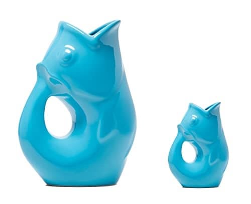 Gurgle Pot - Peacock Blue, Set of 2, French Inspired Design, Large Pitcher 42 oz. with matching Creamer, the perfect Indoor or outdoor tableware., White, 42 Fluid Ounces and 3 Fluid Ounces