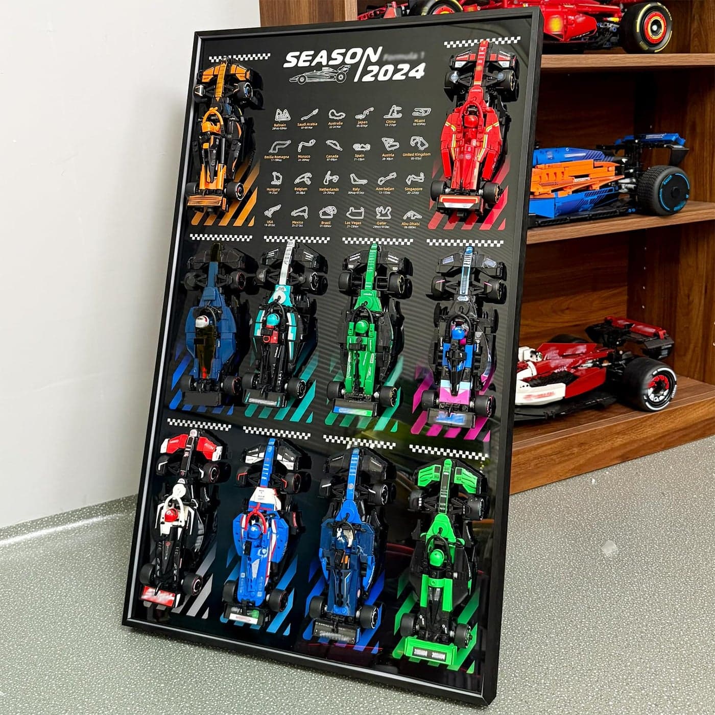 WETCEAOM Display Wallboard for Lego Speed Champions 10in1 F1 Car 77242772437724477245772467724777248772497725077251 Ideas for Lego Car Wall Mount Frame Lover Model not IncludedWith Hook