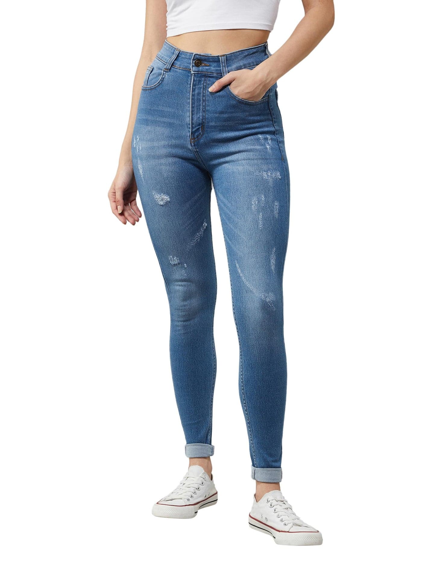 Miss Chase Women's Skinny Fit High Rise Regular Length Stretchable Denim Jeans (MCAW24DEN79-33-318-38, Charlotte Blue, 38)