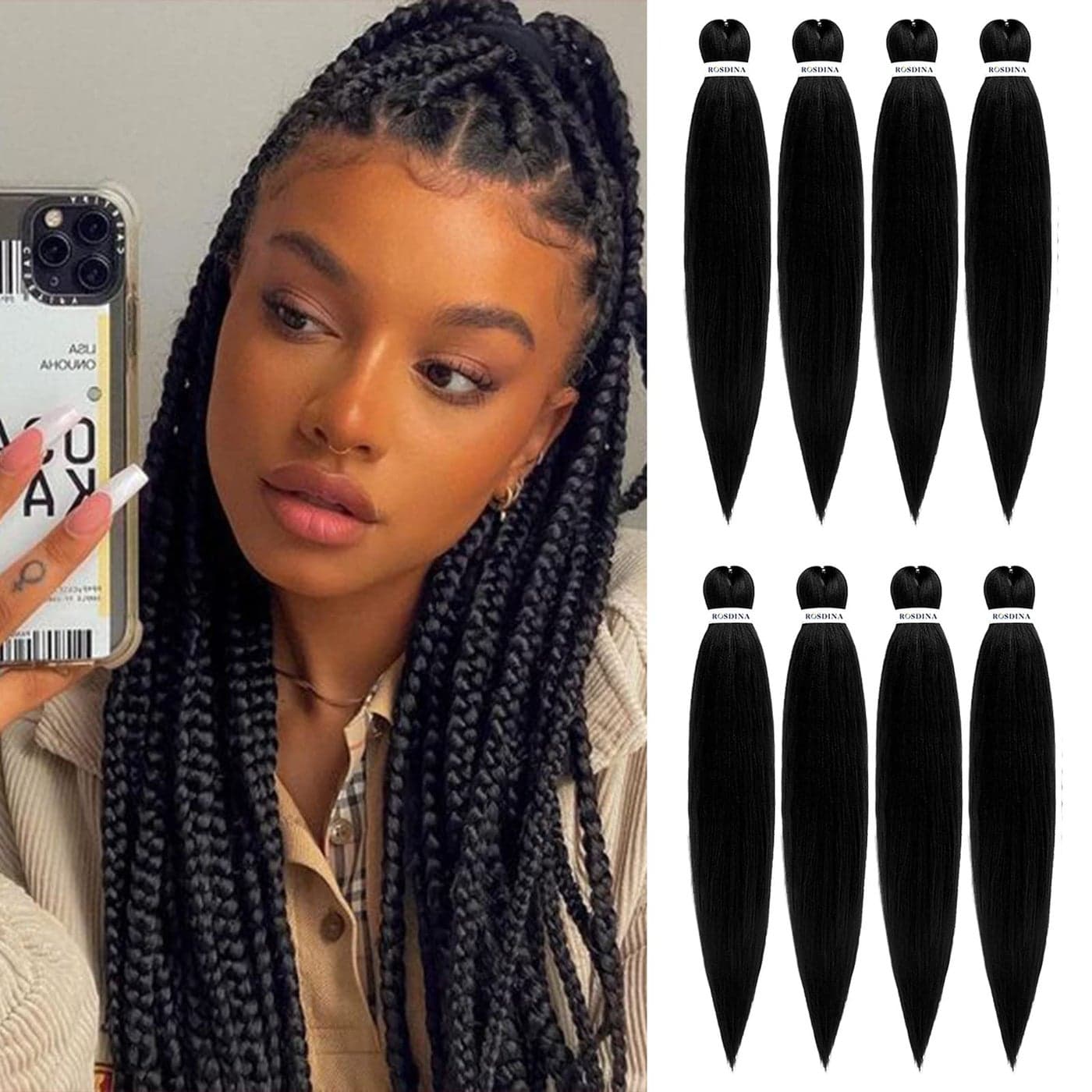 ROSDINA Prestretched Braiding Hair 28 Inch 8 Packs Light Brown Super Long Braiding Hair For Twist or Box Braids Yaki Texture Hot Water Setting Synthetic Braiding Hair Extensions 28 Inch 48P