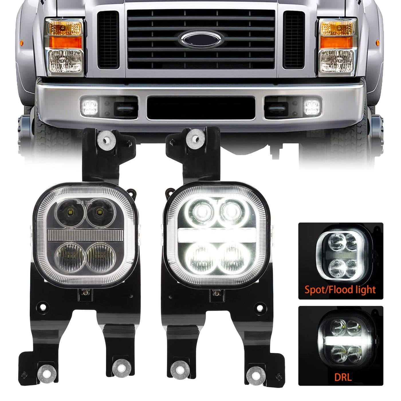 LED Fog Light Assembly with Daytime Running Lights for 2008 2009 2010 Ford F250 F350 F450 F550 Bumper Driving Fog Lamp Kit Plug Play