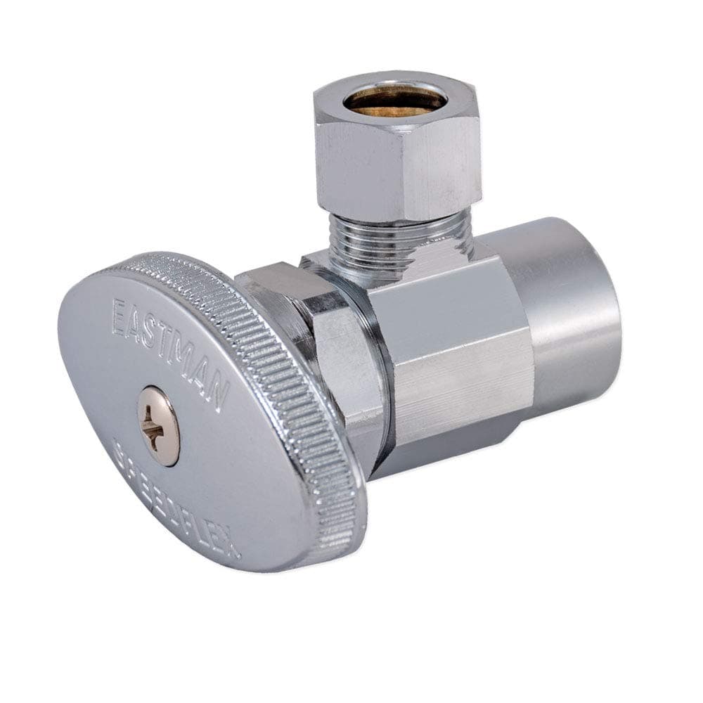 Eastman 38 Inch OD x 12 Inch Nom Sweat MultiTurn Brass Sweat Inlet Angle Stop Valve with Removable Metal Handle Brass Plumbing Fitting Chrome 04387LF