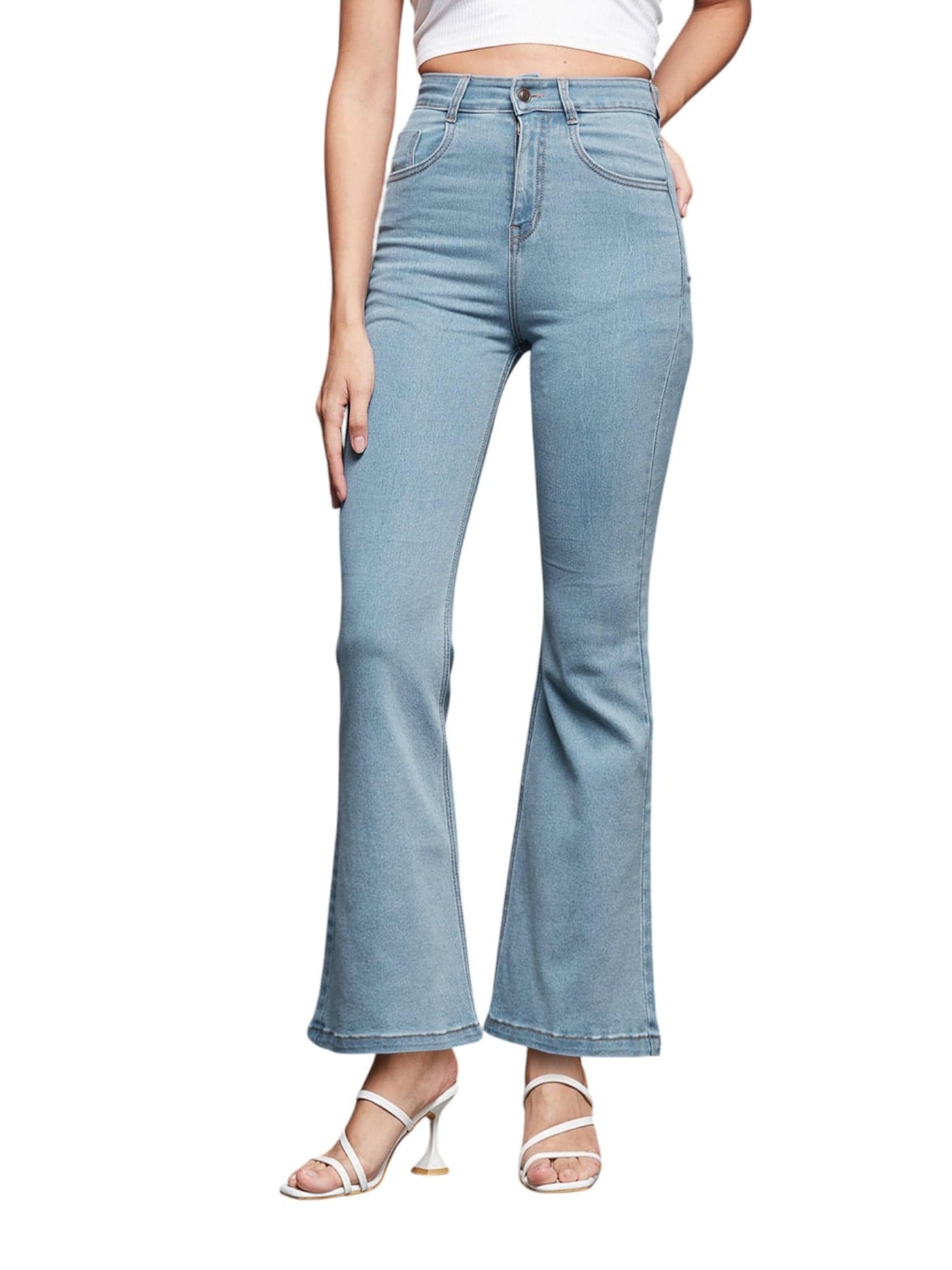 Miss Chase Women's Bootcut High Rise Regular Stretchable Denim Jeans (MCSS18DEN02-19-54-26, Sky Blue, 30)