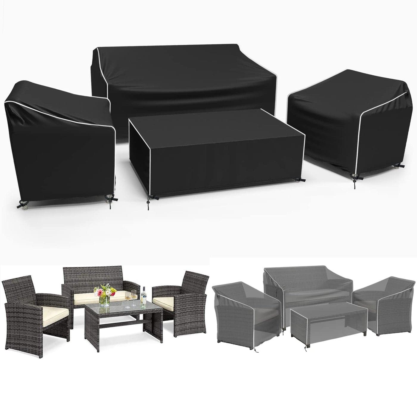 Gasadar Outdoor Furniture Cover Waterproof 4 Piece Patio Furniture Covers for Patio Loveseat Chair and Coffee Table Heavy Duty 600D Black