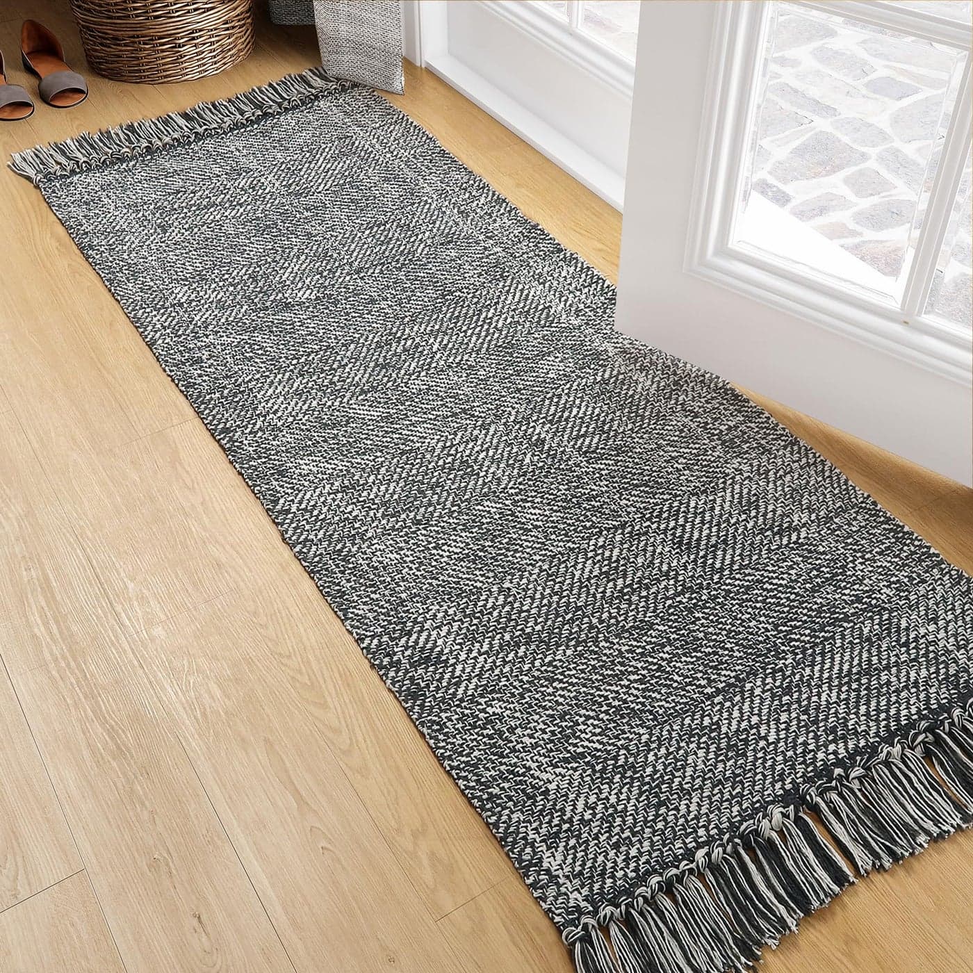 Collive Hallway Runner Rug 2 x 5 Soft Washable Kitchen Runner Rug Grey Contemporary Modern Laundry Room Rugs Indoor HandWoven Cotton Carpet for Bedroom Entryway Front Door Farmhouse