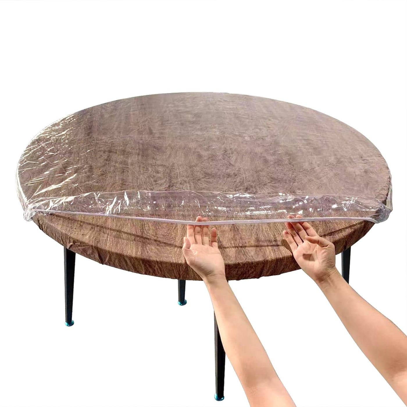 LIBERECOO Clear Round Fitted Vinyl Tablecloth for 4956 Diameter Tables Heavy Duty Elasticized Table Cover Elastic Edged Plastic Table Cloth Protector