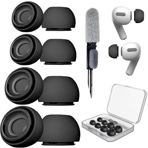FMFJS 4 Pairs Black Silicone Ear Tips for AirPods Pro & Pro 2 - XS/S/M/L 4 Sizes with 3-in-1 Cleaning Pen and Storage Case