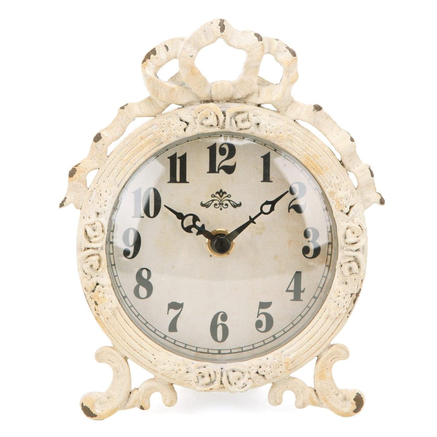 NIKKY HOME Small Table Clock Silent NonTicking Shelf Desk Top Clock Battery Operated Vintage Rustic Design Chic Home Decor for Fireplace Mantel Desktop Countertop Beige