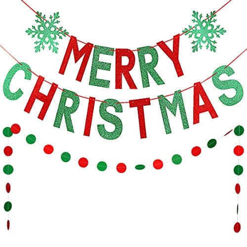 Red and Green Merry Christmas Banner Merry Christmas Garland Banner Christmas Party Banner Merry Xmas Banner for Xmas Holiday Fireplace Mantle Home Decor