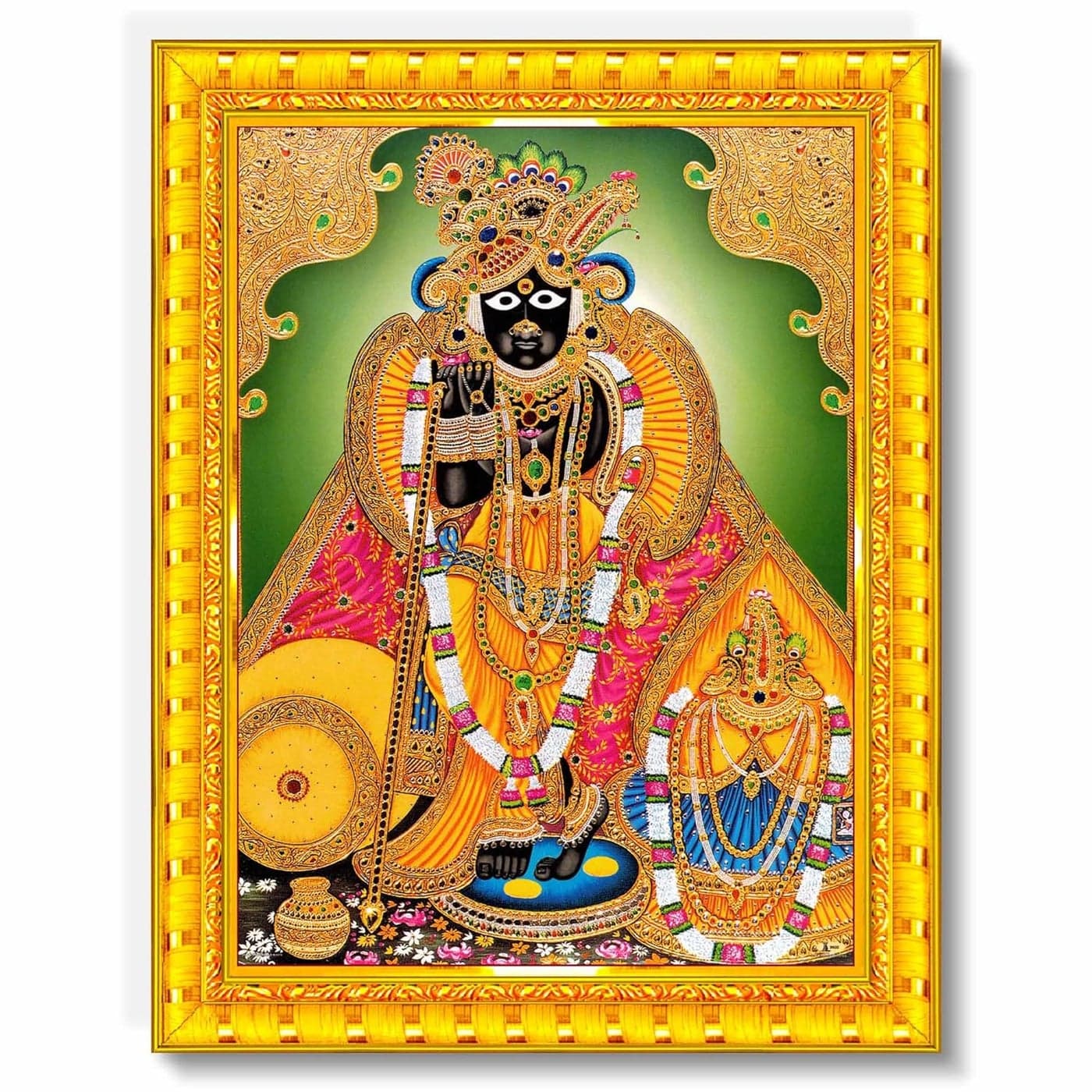Pavan Photo Laminations Banke Bihari Vrindavan Bankey Ji Wall Painting Framed Home Decor WoodMatteGoldSmall Size6 x 8 Inch R1893S