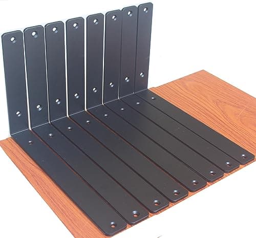 8 Pack - L 12" x H 8" x W1.5, 5mm Thick Black L Shelf Bracket, Iron Shelf Brackets, Metal Shelf Brackets, Floating Shelf, Shelf Supports with Screws