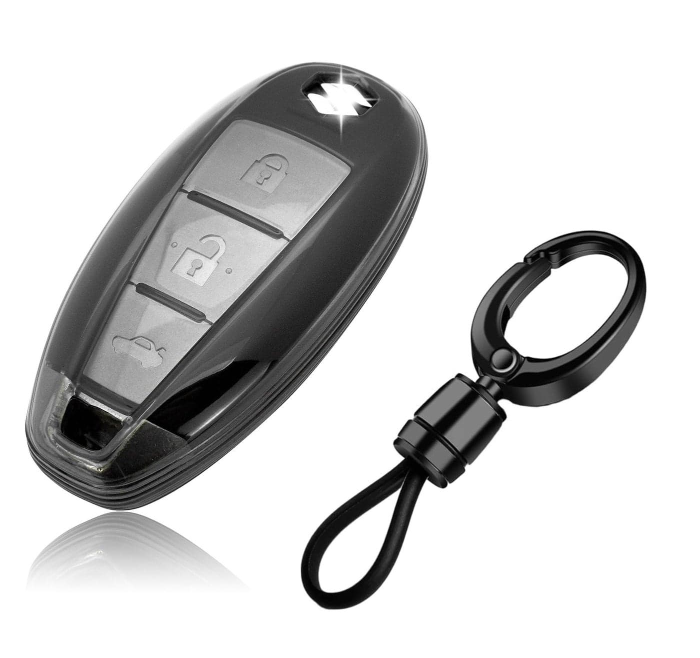 JVCV® Soft TPU Transparent Black Key Cover Compatible with Maruti Suzuki Baleno Ciaz Brezza S Cross Swift Ignis & Toyota Urban Cruiser 2/3 Button Smart Key | Slim Fit Case (with Keychain - Style A)