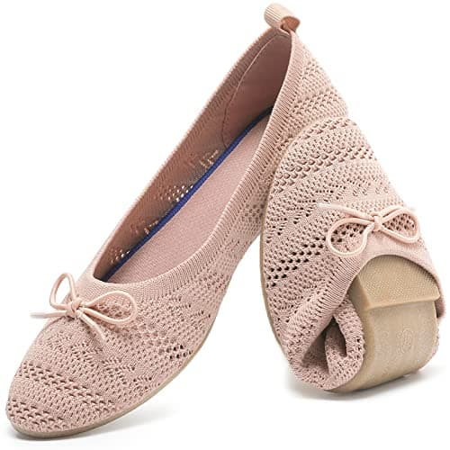 HEAWISH Women’s Flats Shoes Comfortable Crochet Lace Mesh Round Toe Slip On Casual Ballet Flats Dress Shoes(Pink, US11)