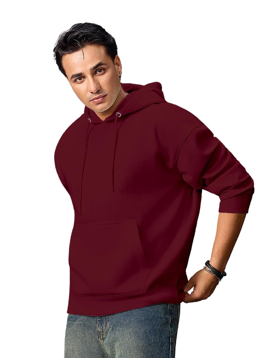 Urbano Fashion Men's Maroon Cotton Solid Oversized Hooded Neck Sweatshirt (swtsolhdovs-01-vnmarn-m)