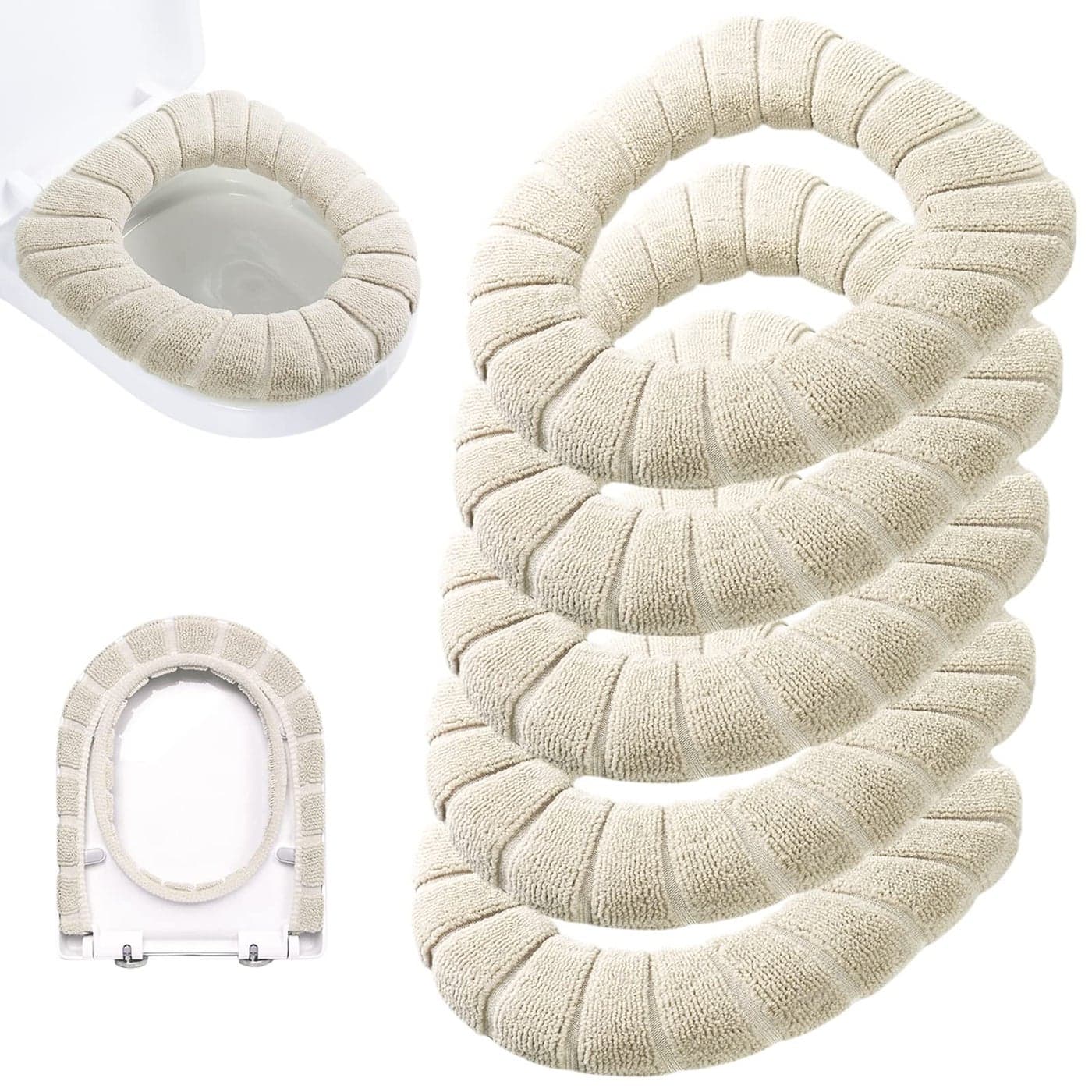 Legigo 5 Pack Thicker Bathroom Toilet Seat Cover Pads Soft Warmer Toilet Seat Cushion Cover Stretchable Washable Fiber Cloth Easy Installation Comfortable Toilet Lid Seat CoverPumpkinBeige
