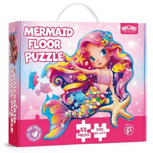 BenBen Floor Puzzles for Kids 52 Piece Jumbo Mermaid Puzzle for Kids Ages 46 Large Jigsaw Puzzle for Toddlers 35 Mermaid Toys Birthday Gift for Girls Boys