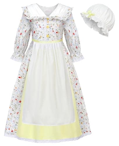 ReliBeauty Colonial Costume with Hat Colonial Dress Girls White150