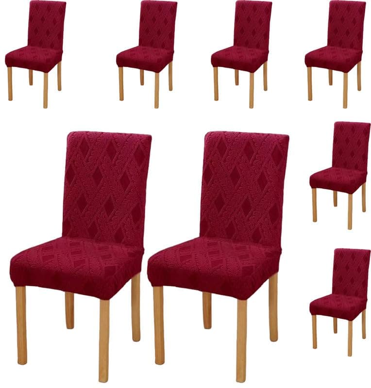 Styleys Elastic Chair Cover Stretch Removable Washable Short Jacquard Dining Chair Cover Protector Seat Slipcover (Pack of 8, Red, JCMC40)