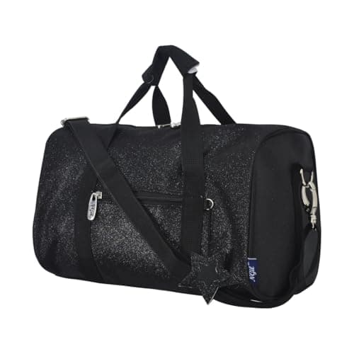 NGIL Super Star Duffle Bag Mini Dance Bag Mini Travel Bag for Sports Gymnastics and Ballet with Adjustable Strap Zippers Pockets GlitterBlack Small