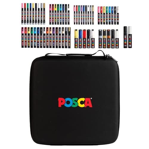 Posca Exclusive Holiday Paint Markers Gift Set of 62 with Carrying Case, Great for Children and Adults, Includes 350, 1MR, 1M, 3M, 5M, 7M, 8K, & 17K