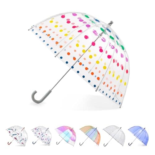 totes Kids Clear Bubble Umbrella with Dome Canopy, Lightweight Design, Wind and Rain Protection Umbrella, Dots, Kids - 38" Canopy
