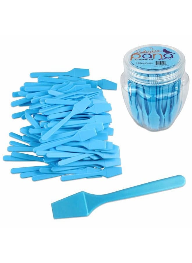 pana Brand Cosmetic Make Up Disposable Plastic 2.5Inch Spatulas Skin Care Facial Cream Mask Spatula (100 Pieces in a Container) (BLUE)