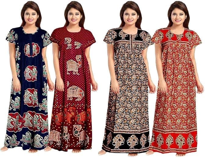 KBNBJ Nighty for Women Cotton Printed Maxi Gown Ankle Length Nighty Night Dress Gown for Women Maxi - Free Size (Pack of 4) (Free Size, Option 10)