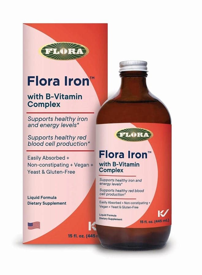 Iron with B-Vitamin Complex - Helps Maintain Healthy Iron Levels - Non-Constipating, Highly Absorbable - Vitamin-B & Liquid Iron - Vegan Supplement - Yeast & Gluten Free, 15-oz. Glass Bottle