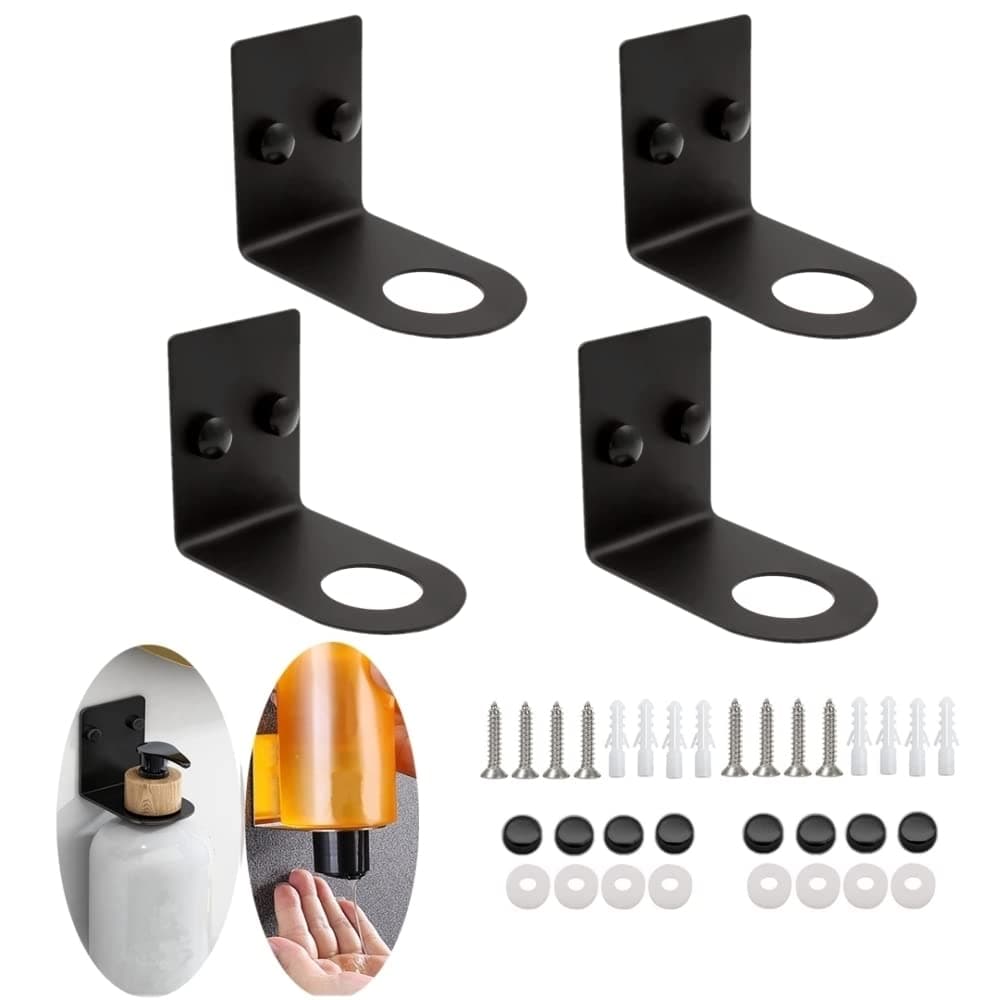 BiJun Soap Bottle Dispenser Holder Wall Mounted Hand Pump Bottles Dispenser Stand Hanging Rack Shampoo Standing Shelf Storage Holder Bracket for Bathroom Kitchen Black 4 Pack