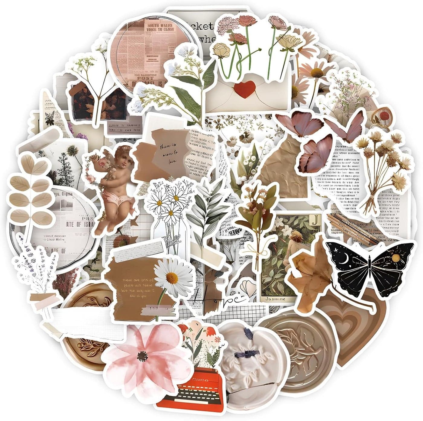 Titu Ki Baatein 50pcs Vintage Stickers for Scrapbooking Journaling Aesthetic Scrapbook Stickers Retro for Adult Laptop