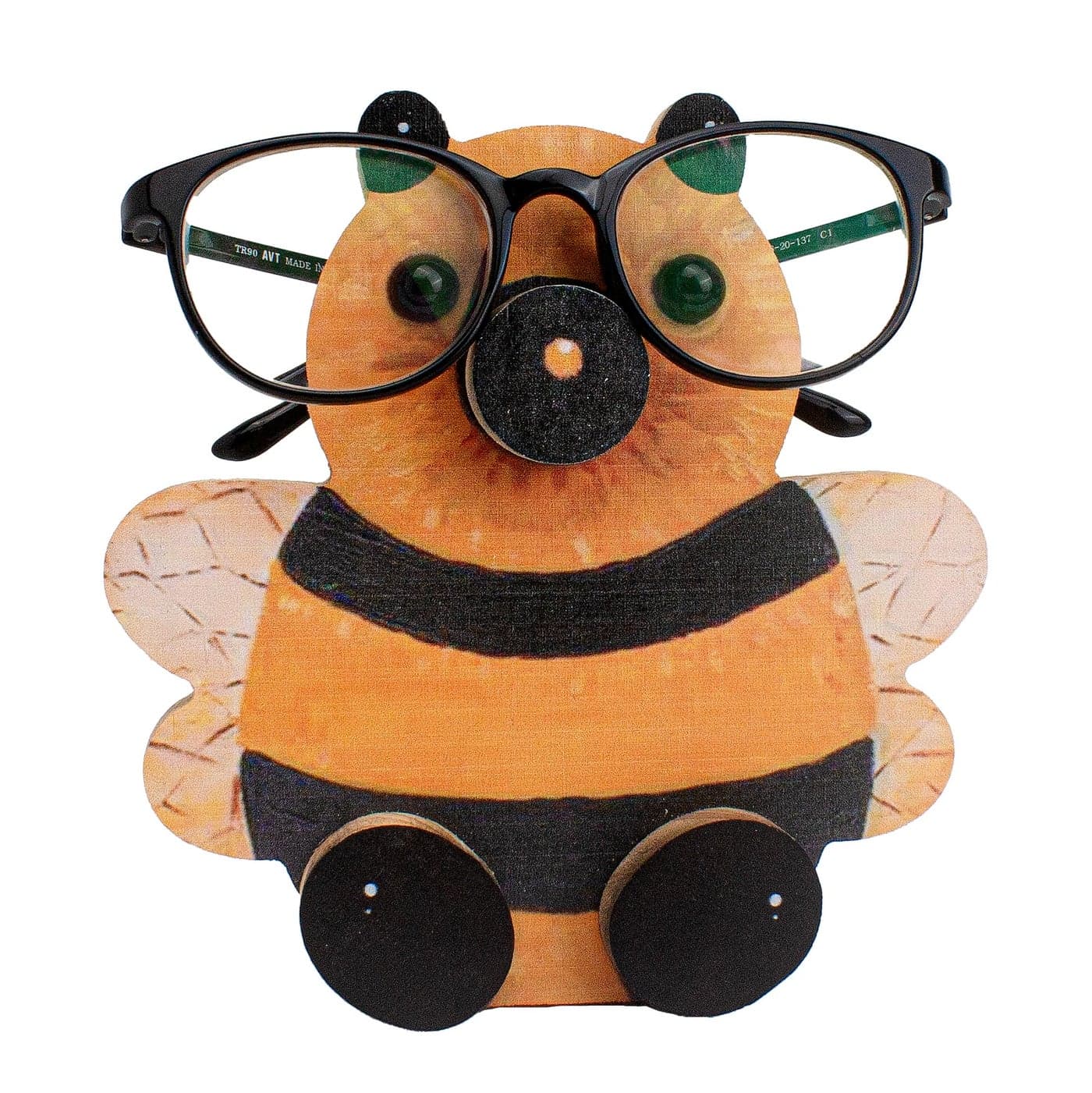 Marsrut Bee Glasses Holder Handcrafted Wooden Spectacle Eyeglass Stand Stylish Desktop Animal Accessory for Home Decor 6x6x1 inches
