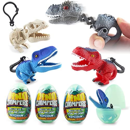 DINOBROS Easter Egg with Dinosaur Toys Filled for Kids 4 Surprise Eggs Easter Basket Stuffers Fillers with Dino Chomper Birthday Party Favors Gift for Boys and Girls