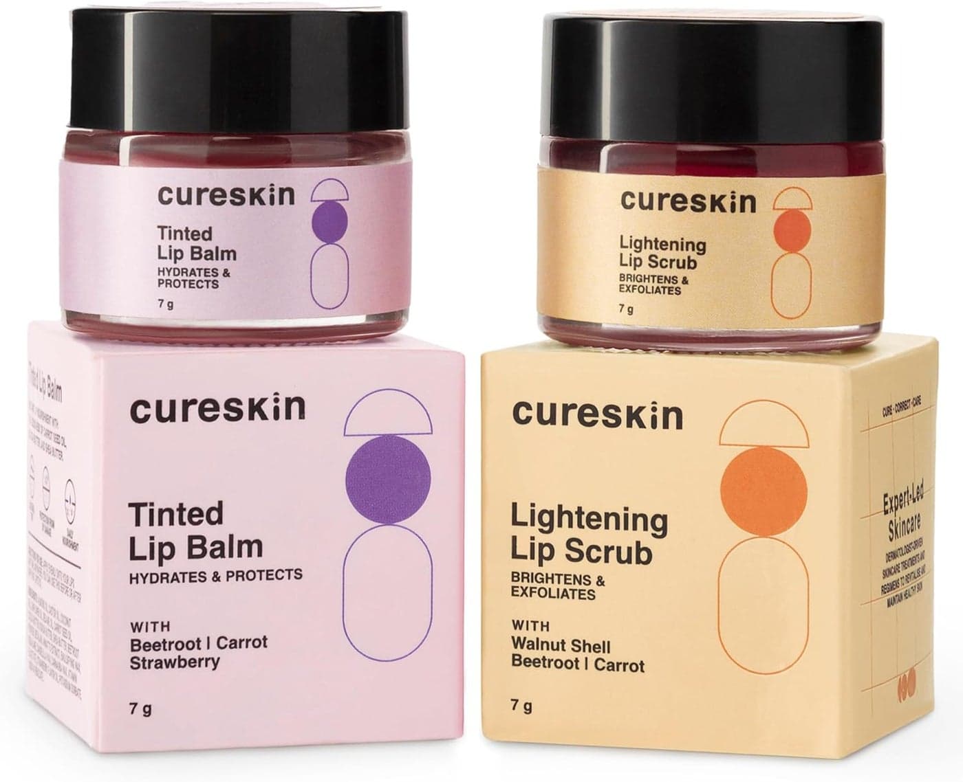 Cureskin Lip Scrub Combo Lightening Lip Scrub for Men and Women Tinted Lip Balm for Women and Men Combo Lip Balm Combo