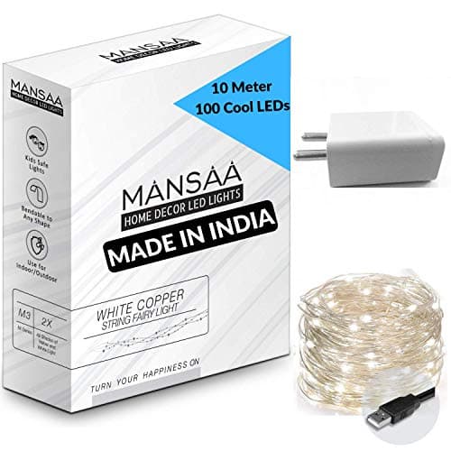 MANSAA USB LED String Light | 10 Meter 100 LEDs | with White Color | USB Adaptor | Home Decor LED Light