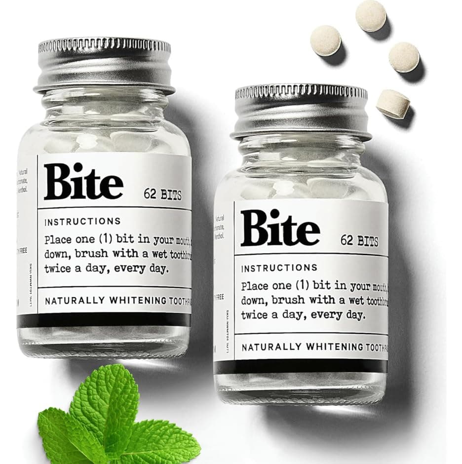 Bite Toothpaste Tablets Xylitol 5 Nano Hydroxyapatite Toothpaste Bits for Sensitive Teeth Fluoride Free Tooth Whitening Travel Size Dental Care for Adults Kids Made in USA 124 Bits