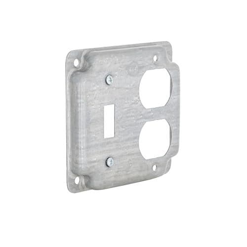 Hubbell-Raco 906C 1 Duplex Receptacle and Toggle Switch 4-Inch Square Exposed Work Cover, Steel