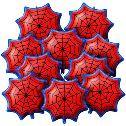 Soulchen 25 Spider Birthday Party Balloon Cartoon Characters Themed Party Decor Foil Large Spider Webs Balloons for Cartoon Carnival Theme Birthday Decorations 12 PackRed Blue