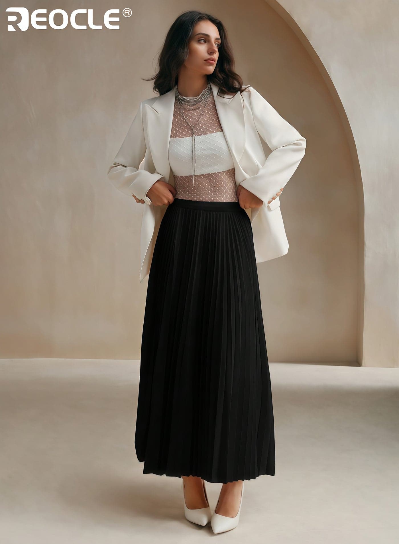 Women's Skirt Maxi Pleated with Elastic Waistband & Flowing A-Line Silhouette Lightweight Wrinkle Resistant Bottom for Daily Styling & Casual Outings