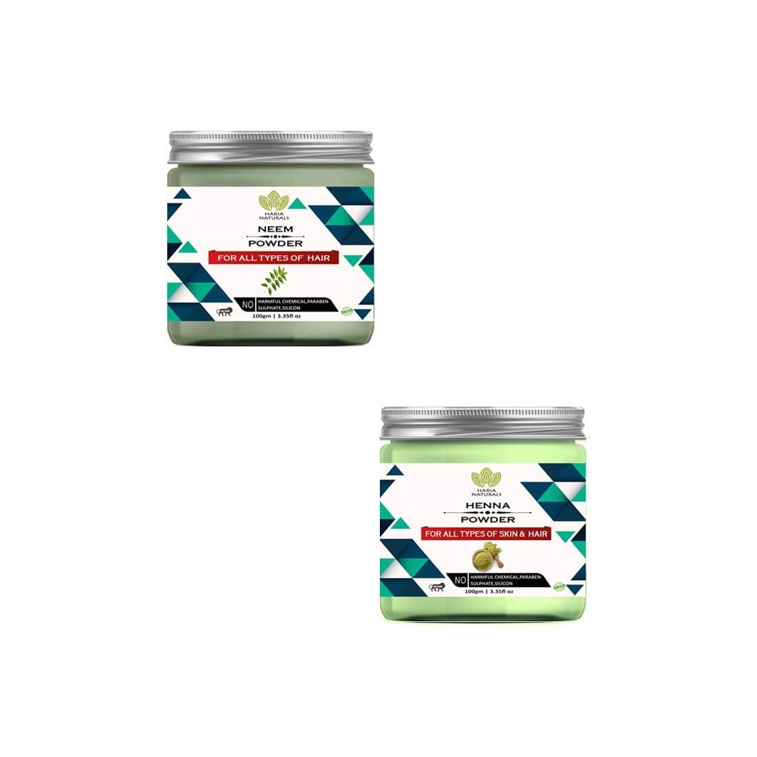 Haria Naturals 100 Pure Naturals Neem Powder 100gms Henna Powder 100gms Face Pack Pack Of 2 200gms