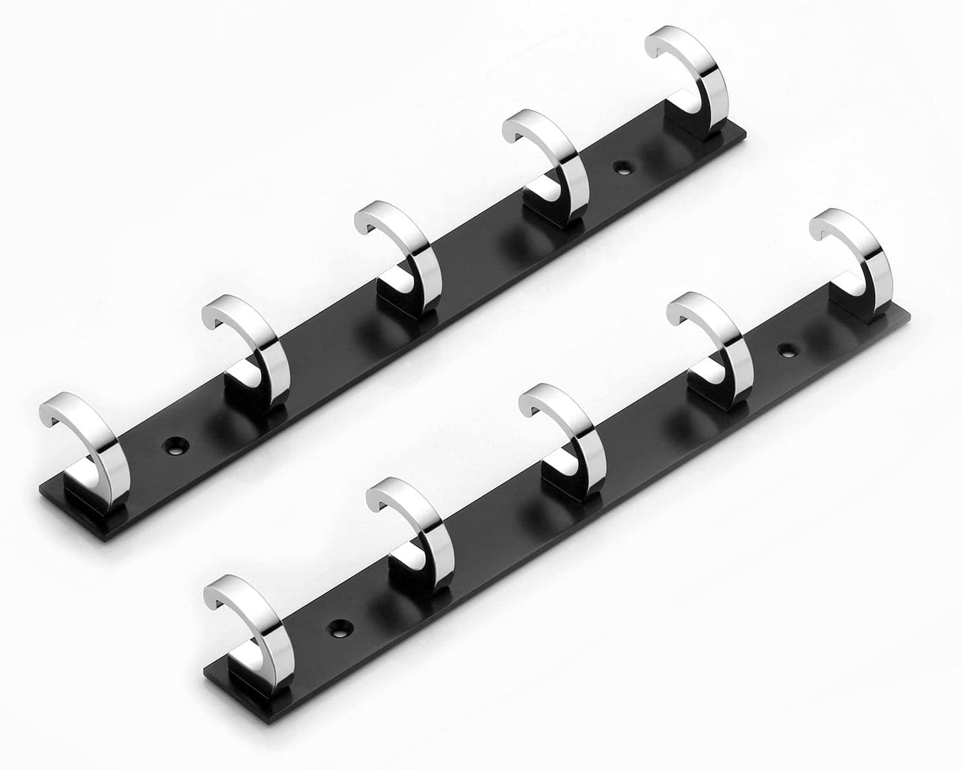 iSTAR Stainless Steel 5 Pin Bathroom Cloth Hooks Hanger Door Wall Bedroom Bathroom Robe Hooks Rail for Hanging Keys, Clothes, Towel Steel Hook (Pack of 2, Black & Silver)