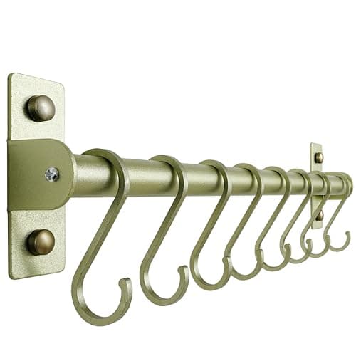 Dseap Kitchen Utensil Holder Hanger, Pot and Pan Rack Wall Mounted, Kitchen Rail with 8 Hooks for Hanging Cooking Utensils, Mugs, Spoons, Wall Mounted, Antique Copper New