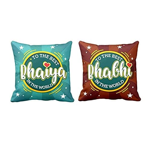 YaYa Cafe Best Bhaiya Bhabhi in The World Printed Cushion Cover 12 x 12 inches Set of 2