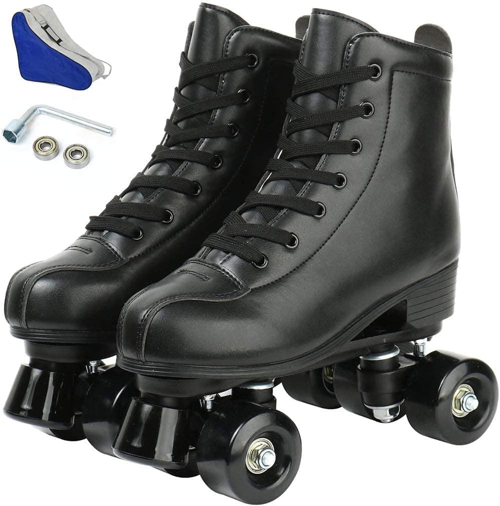 jessie PU Leather Roller Skates Roller Skates for Women Outdoor and Indoor Adjustable FourWheel Premium Roller Skates for Women Men Boys and Girls Black Wheel7539